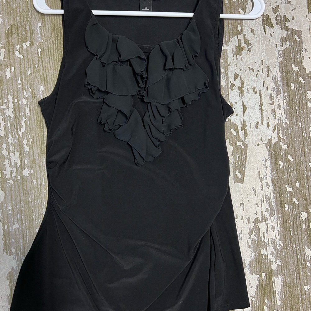 WHBM Black tank/cami/blouse with peep hole ruffle